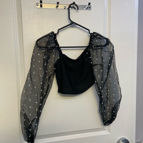 BOOHOO black mesh polka dot crop - Picture 1 of 3